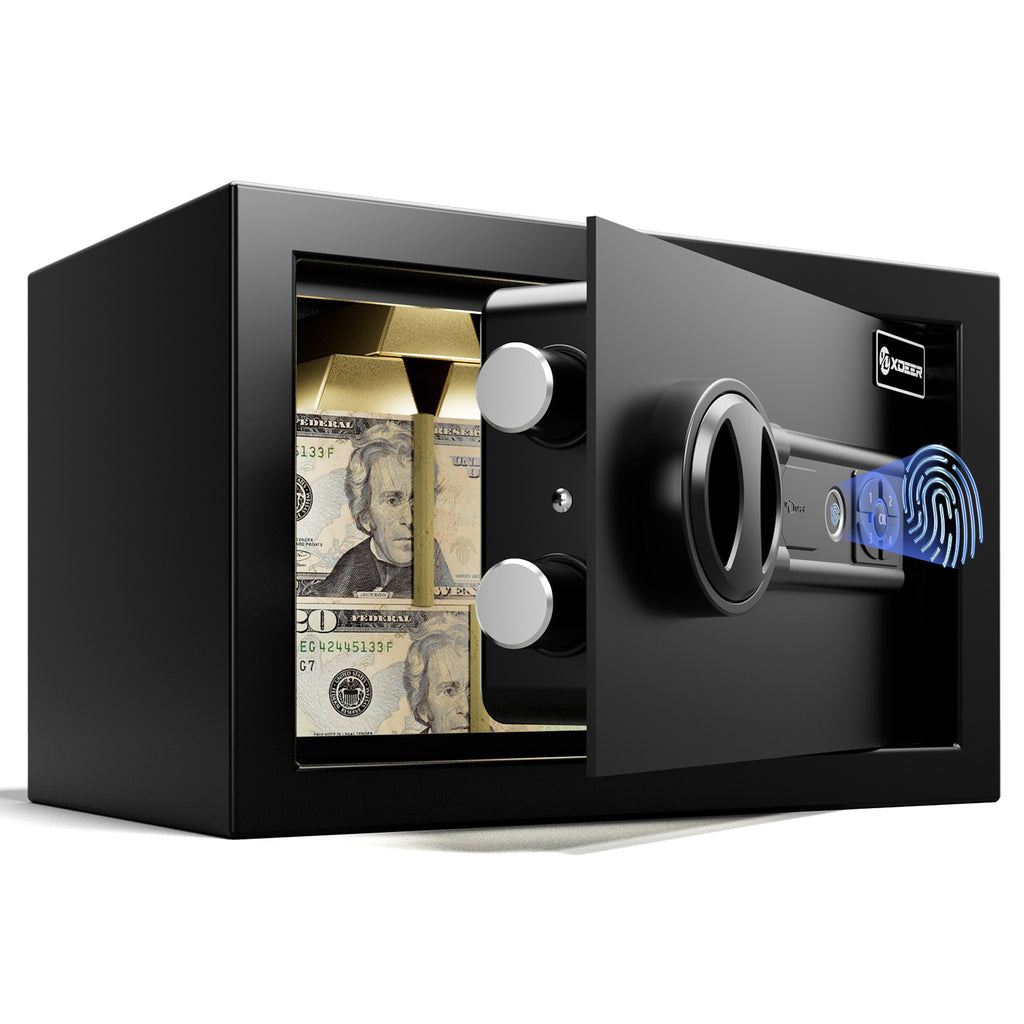 XDeer small Biometric Safe Lock Box - 0.43 Cubic Feet Fingerprint for,withSilent Mode and LED Light,Money safe for Home box, Office, and Kid,Anti-Theft