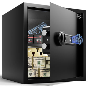 XDeer Biometric Safe Lock Box - 1.60 Cubic Feet Fingerprint Safe for,withSilent Mode and LED Light, Money safe for Home box, Office,and Kid,Anti-Theft