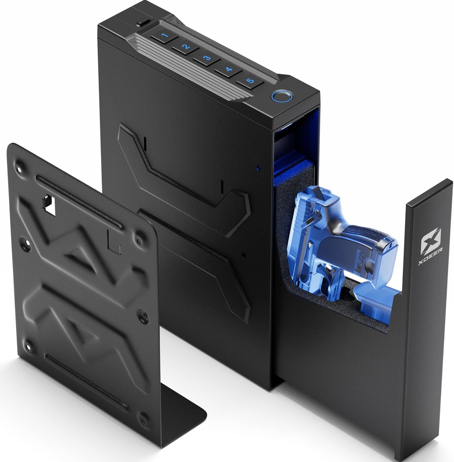 XDeer Biometric Gun Safes for Pistols - Handgun Safe with Upgraded Fingerprint & Keypad, Auto Open Lid & Interior Light for Home, Nightstand, and Car 1PCS