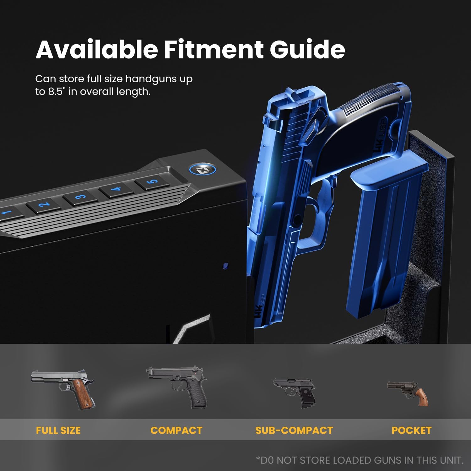 XDeer Biometric Gun Safes for Pistols - Handgun Safe with Upgraded Fingerprint & Keypad, Auto Open Lid & Interior Light for Home, Nightstand, and Car 1PCS