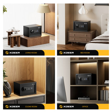 XDeer small Biometric Safe Lock Box - 0.43 Cubic Feet Fingerprint for,withSilent Mode and LED Light,Money safe for Home box, Office, and Kid，Anti-Theft