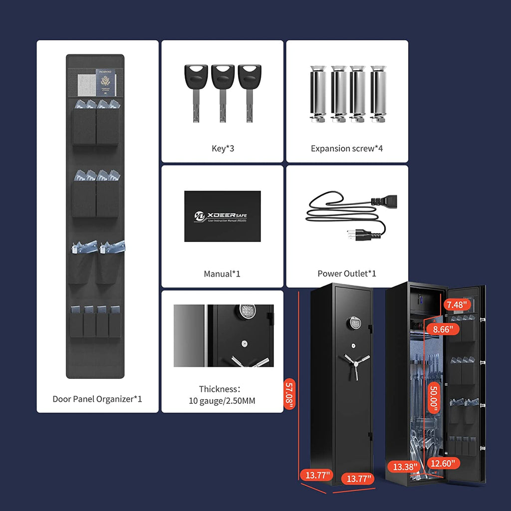 XDeer RS100 5-Gun Biometric Safe for Home Rifles and Pistols, with Power Outlet Kit and Removable Gun Rack, Advanced Electromagnetic Lock, Heavy-Duty Rifle Safe