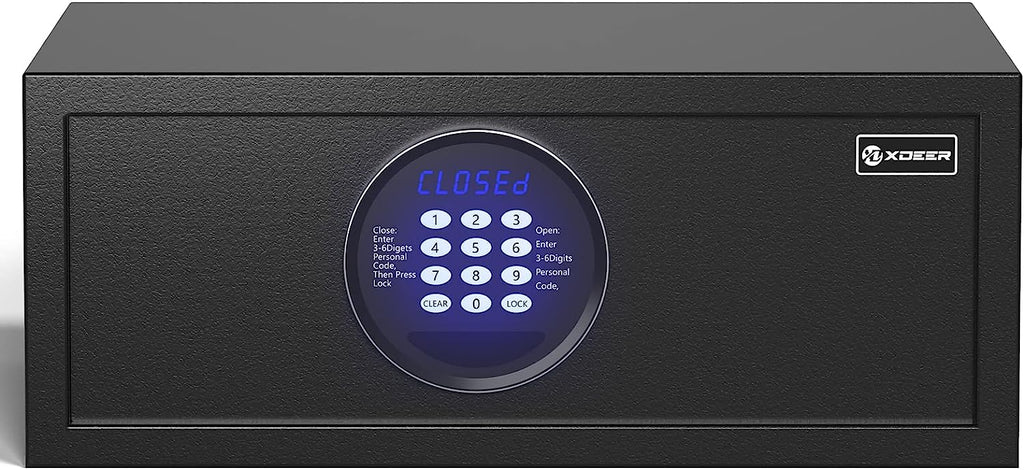 XDeer HS300 Hotel Safe 1.39 Cubic Feet Home Safe Personal Document Safe Steel Security Safe Box With Hotel-Style Digital Electronic Lock/Sensor Light/Silent Mode - Black