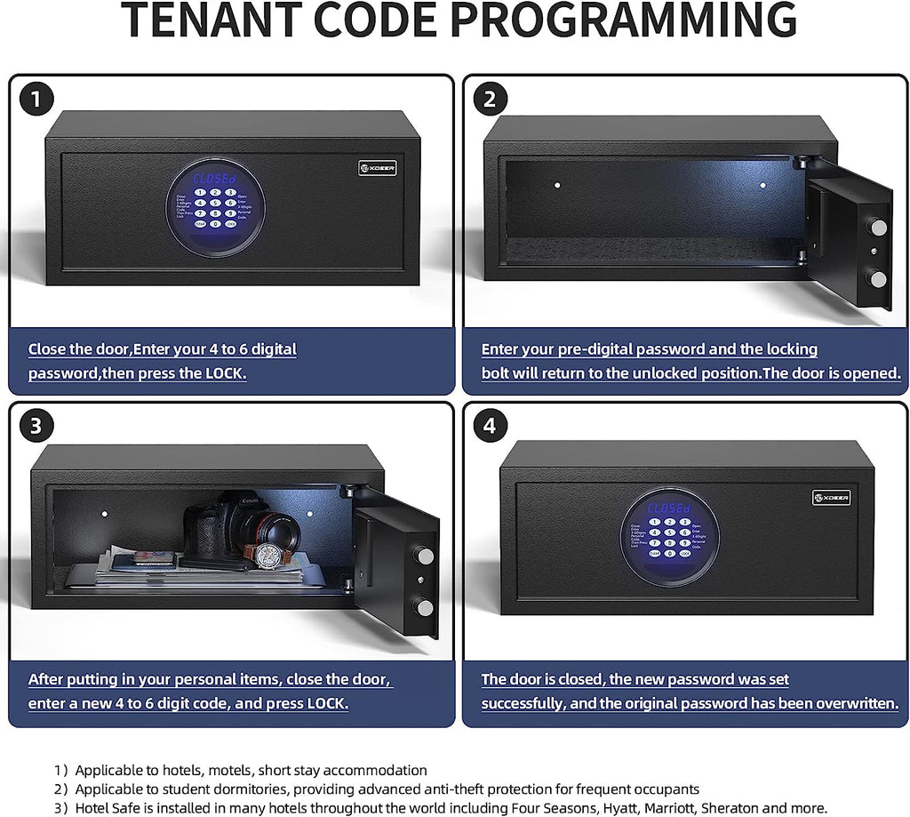 XDeer HS300 Hotel Safe 1.39 Cubic Feet Home Safe Personal Document Safe  Steel Security Safe Box With Hotel-Style Digital Electronic Lock/Sensor