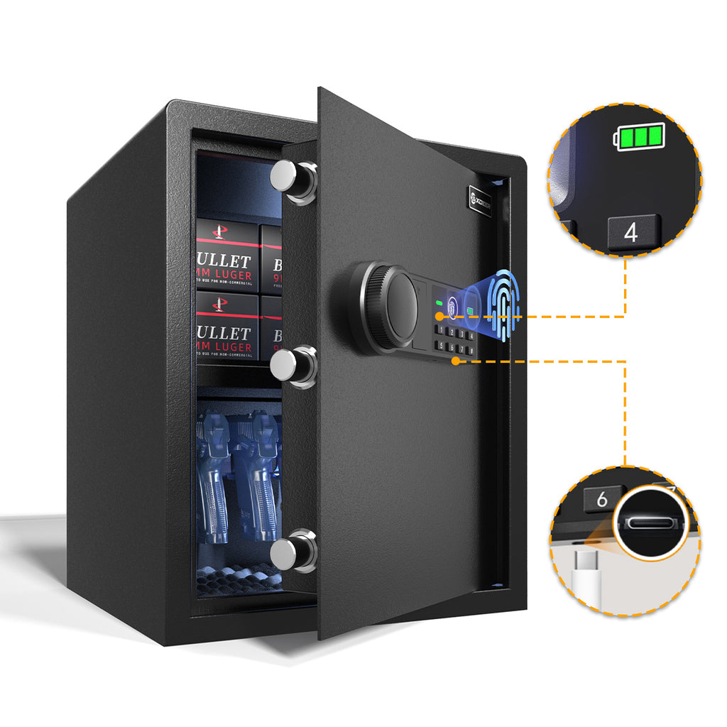 XDeer CS42 Biometric Safe for Home Use with Two Security Live Bolts, 1.7 Cubic Feet Jewelry Safe Lock Box