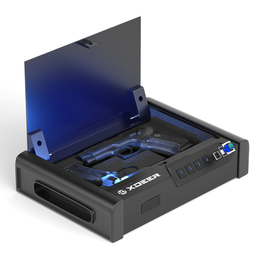 XDeer S006 Biometric Gun Safe - Quick Access Fingerprint Safe For Up To 4 Pistols, Backlit Digital Keypad & Anti-Theft Steel Design
