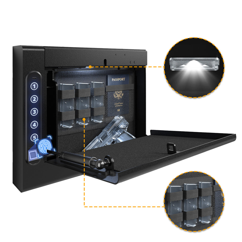 XDeer S008 Wall Mounted Gun Safe with Quick Access Drop Down Lip