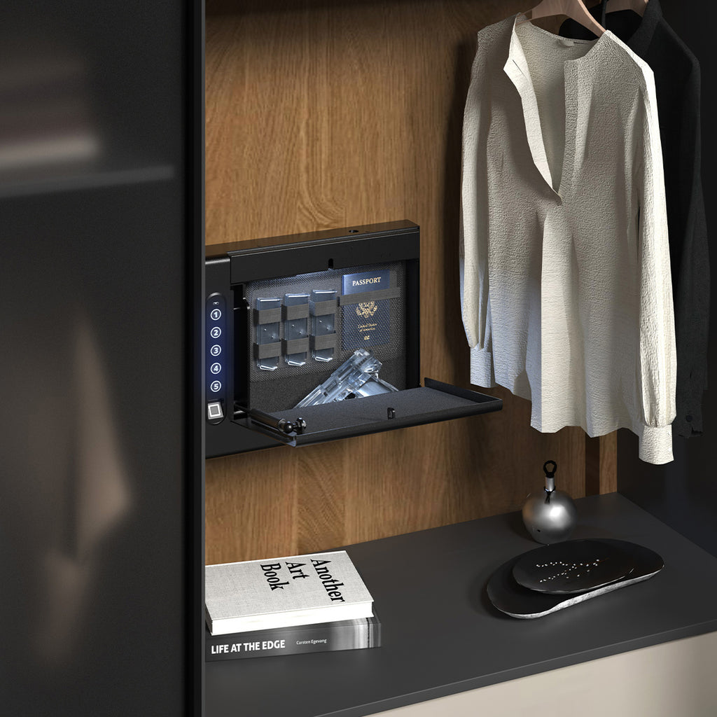 XDeer S008 Wall Mounted Gun Safe with Quick Access Drop Down Lip