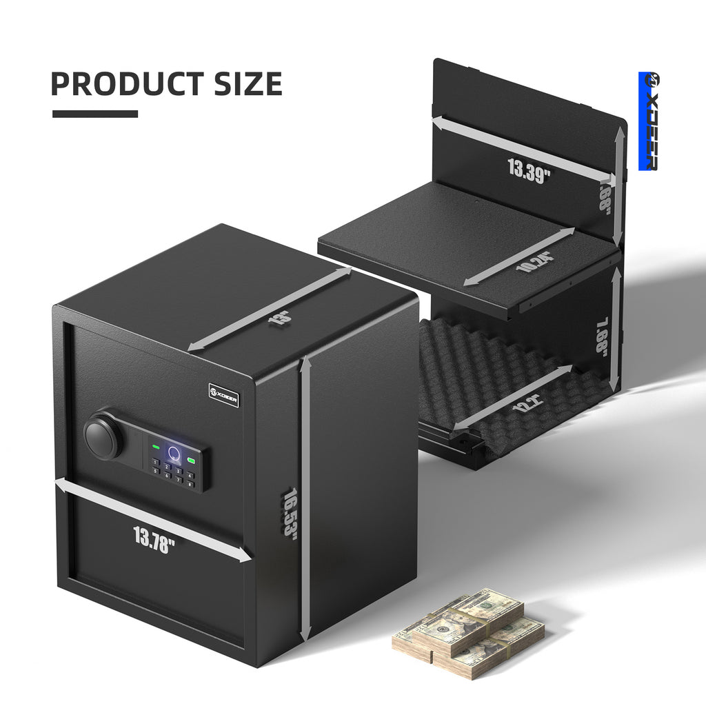 XDeer Biometric Safe Box, 1.69 Cubic Quick-Access Security Safe Box with Upgraded Fingerprint and Rack, Steel Safe Lock Box for Kid/Home/Office