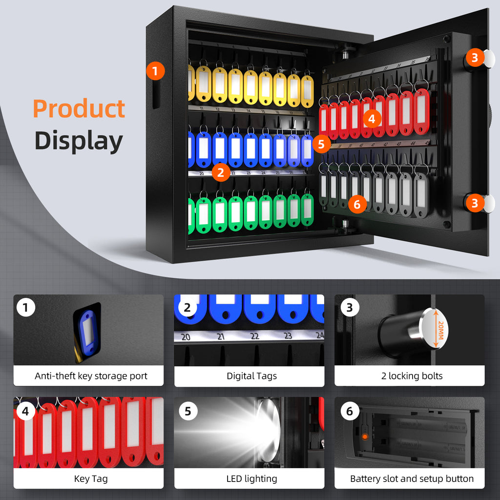 XDeer Key Lock Box Wall Mount with Sensor Light for 45 Keys,Quick-Acce ...