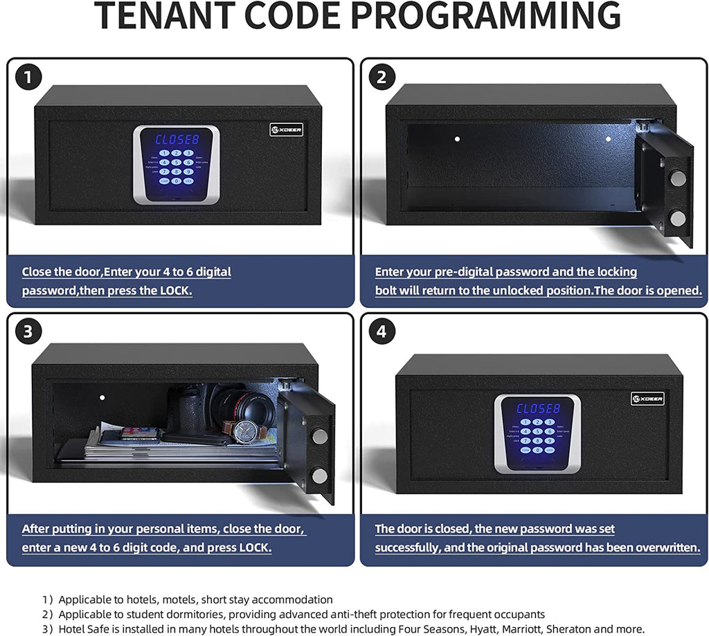 XDeer Hotel Safe 1.00 Cubic Feet Home Safe Personal Document Safe Steel Security Safe Box With Hotel-Style Digital Electronic Lock/Sensor Light/Silent Mode - Black