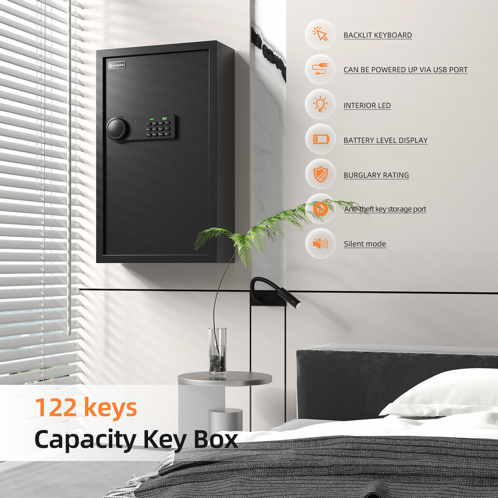 XDeer Key Lock Box Wall Mount with Sensor Light for 122 Keys,Quick-Access key Box with Upgraded Keypad & Key for Hotels&Office&Companies&Car Dealerships