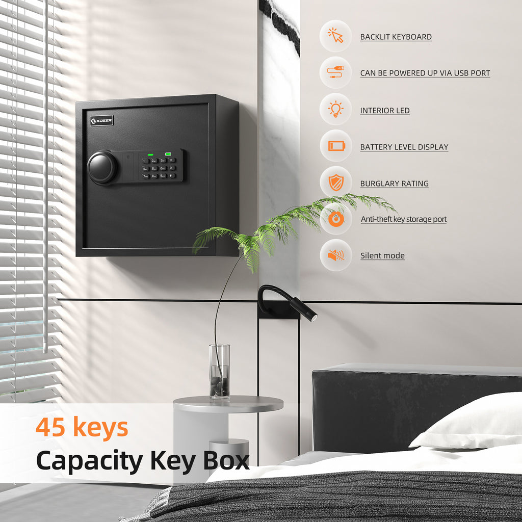 XDeer Key Lock Box Wall Mount with Sensor Light for 45 Keys,Quick-Acce ...