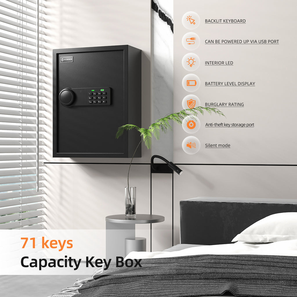 XDeer Key Lock Box Wall Mount with Sensor Light for 71 Keys,Quick-Access key Box with Upgraded Keypad & Key for Hotels&Office&Companies&Car Dealerships