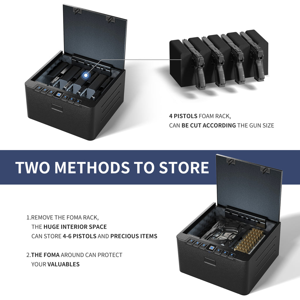 XDeer S006 Biometric Gun Safes for Pistols, 4 Pistols High-Capacity Handgun Safe, Quick Access Pistol Safe with Upgraded Fingerprint and Backlit Digital Keypad for Home Car Nightstand