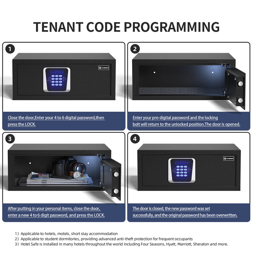 XDeer Hotel Safe 1.39 Cubic Feet Home Safe Personal Document Safe Steel Security Safe Box With Hotel-Style Digital Electronic Lock/Sensor Light/Silent Mode - Black